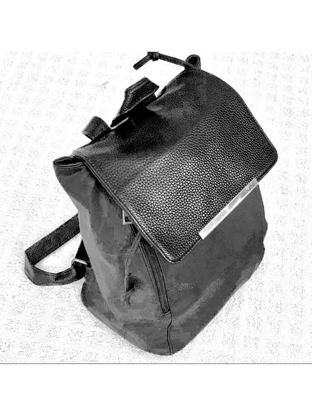 New-Expandable Nylon/Faux Pebble Grain Leather Unisex Lined SideZipper Backpack.